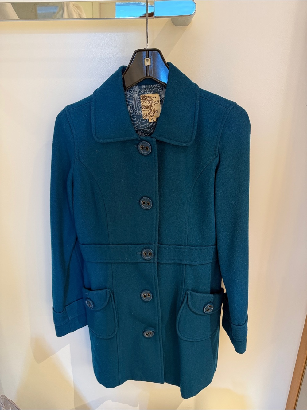 Teal blue women’s wool coat